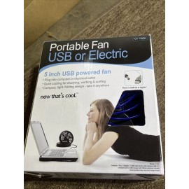 O2 COOL 5" Portable Fan USB 2.0 or Electric Powered Black (br3/1)