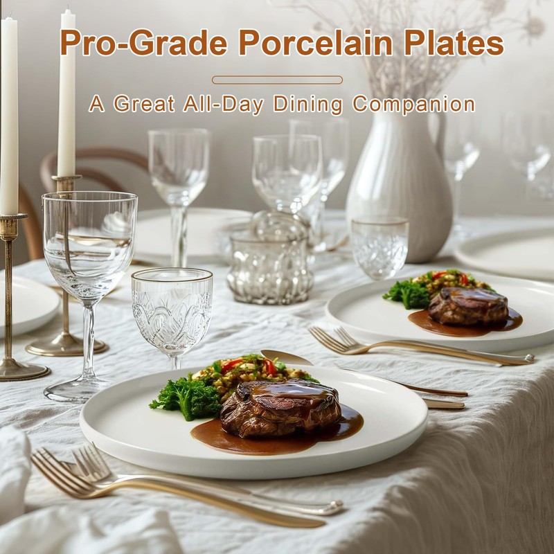 Jassceram 10.5 Inch White Dinner Plates Set of 6, Ceramic