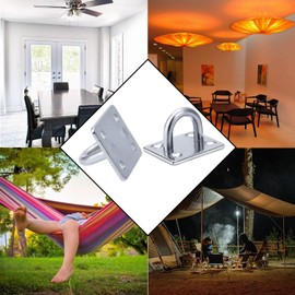 RosewineC 2pcs M6 Eye Plate Marine Hardware Staple Ring Hook Loop Stainless Steel Pad Eye Plate Hooks with 4 Set of Screws and Plastic Plugs for Wall Ceiling Hanging