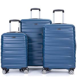 Travelhouse Amalodie Hardshell Upright Spinner Wheel Suitcase Set PP ABS, Lightweight Checked Carry-On Luggage 3-Piece Set with Spinner Wheels TSA Locks 20" 24" 28" (Light Navy)
