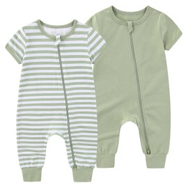 BIGBIGKISS Baby Boy Girl 2 Pack Romper Infant Short Sleeve 2 Way Zipper One Piece Jumpsuits Newborn Clothes 0-24 Months