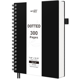 RETTACY Bullet Dotted Journal Notebook, 300 Pages, B5 Medium Size (19 x 25 cm), 100 GSM Thick Paper, Flexible Plastic Cover, Spiral-bound, for Bullet Journaling, Planning, Tracking (Black)