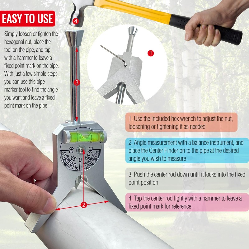 Upgraded Pipe Center Finder, Pipefitter Tool with Centering Head, Pipe