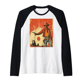 Retro Vintage 1950s Western Ranch Cowboy Hat Desert Art Raglan Baseball Tee