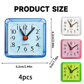 DtgEcd 4 Pcs Alarm Clocks Bedside, Small Silent Travel Alarm Clock with Non Ticking Mechanism, Compact Desk Clock for Bedroom Office Travel, 4 Colors (White Red Green Blue)