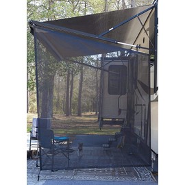 EXCELFU RV Awning Side Sun Shade Screen 9'X7', Black Mesh Screen RV Awning Side Shade Camping Trailer Canopy UV Sun Blocker Complete Kits