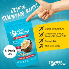 OPEN COCONUT Toasted Coconut Chips | Baked Sour Cream and Onion Chips for Quick & Healthy Snacks | Gluten Free | 3.17 Oz | 1 Pack
