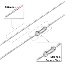 925 Sterling Silver & 14K Gold over Silver 1.0mm and 0.8mm Box Chain Necklace Strong Necklace for Women Available in 7 Lenghts (1.0 mm, Sterling Silver, 18 Inches)