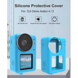 PULUZ Silicone Protective Case for DJI Osmo Action 4/3 with Lens Cap,Dust-Proof,Slim Durable Lightweight Rubber Soft Silicone Camera Protective Cover Accessories (Blue)