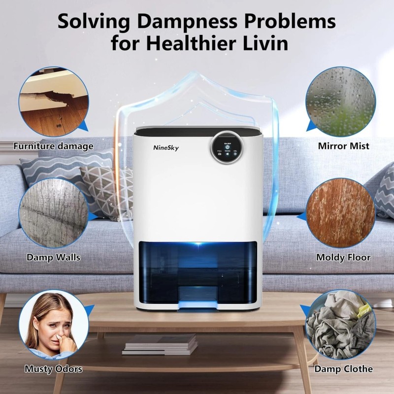 NineSky 800 Sq. Ft Dehumidifier 70oz Medium to Large Room