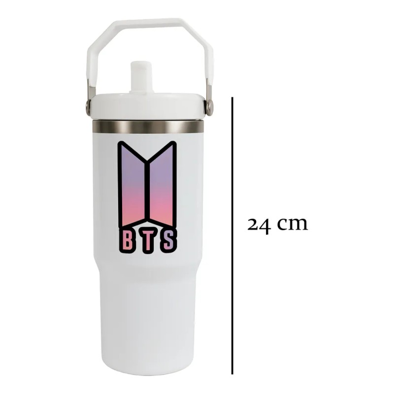Termo Alto Acero Inoxidable Bts Logo Kpop 900 Ml Blanco