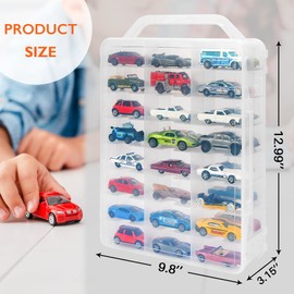 KISLANE Double Sided Toy Car Storage Case for 48 Toy Cars, Matchbox Cars, Mini Toys, Small Dolls, Portable Storage Case for Toy Cars, Matchbox Cars with 46 Slots, Case Only (Transparent-2 Pack)