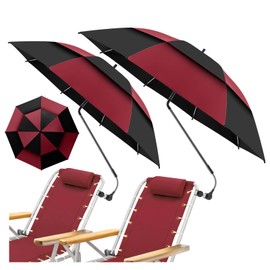 NBtoUS 48.6" Double Canopy Beach Umbrella with Clamp, UPF50+ Beach Chair Umbrella with clip, 360°Adjustable Portable Outdoor Wheelchair, Patio, Golf Carts,Camping(Wine Red/Black)