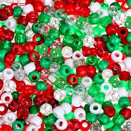 Pack of 500 Pony Beads 6 x 9 mm Colourful with Large Hole for Christmas Crafts and Decorations (8 Colours)