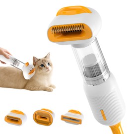 YoPoll Cat Grooming Vacuum Kit with Brush, Low-Noise Pet Hair Shedding Trimming Grooming for Indoor Cats, 4 in 1 Pet Vacuuming Groomer for Long or Short Haired Kitten Accessories(White)