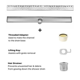 DreamDrains 36 in Stainless Steel Linear Shower Drain - Rain Pattern Drain - Easy Installation Linear Drain Kit (Brushed Finish, 36 x 2.75 in)