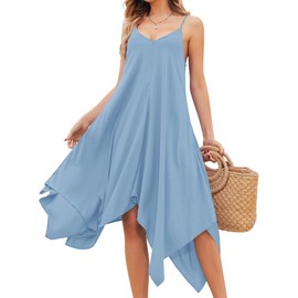 Chigant Beach Dresses for Women Trendy Boho Floral Print Strappy V-Neck Summer Casual Flowy Swing Sundresses Cover Up Dress