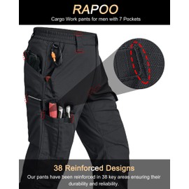 Rapoo Tactical Pants for Men Cargo Working Fishing Hiking Pants for Men with Multi Pockets Elastic Waist Mens Ripstop Construction Carpenter Pants Black 40Wx30L