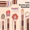Set 7 Brochas Maquillaje Profesional Alto Nivel Color Marrón
