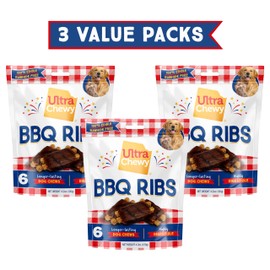 Ultra Chewy BBQ Ribs: Long-Lasting Treats Made in USA for Large and Small Breeds, Highly Digestible, Made with Real Chicken (3 Pack)