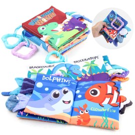 Jbery Baby Books 0-6 Months - Infant Tummy Time Toys High Contrast Sensory Baby Toys 6 to 12 Months Touch Feel toy Stocking Stuffers for Boys Girls 0-3 Months toys Early Learning Stroller Toy 4 packs