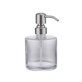 ICREEH Clear Glass Bathroom Soap Dispenser Brushed Nickel- Rust-Proof Stainless Steel Pump, 11oz Refillable Liquid Soap Dispenser for Bathroom & Kitchen