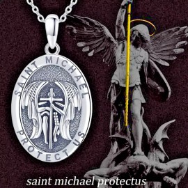 Fashion Jewelry Oval ST MICHAEL PROTECT US ANGEL WING Pendant 22" 925 Sterling Silver Necklace