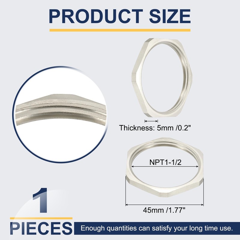 MECCANIXITY NPT Cast Pipe Fitting Hex Locknut, Nickel Plated Copper