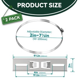 Flehomo Pole Mounting Kits, 9.8"x1.9" Stainless Mounting Brackets with Adjustable 50-200 mm Clamp, Pole Clamps for Outdoor and Indoor Waterproof Junction Box, Plastic Electrical Enclosure Project Box