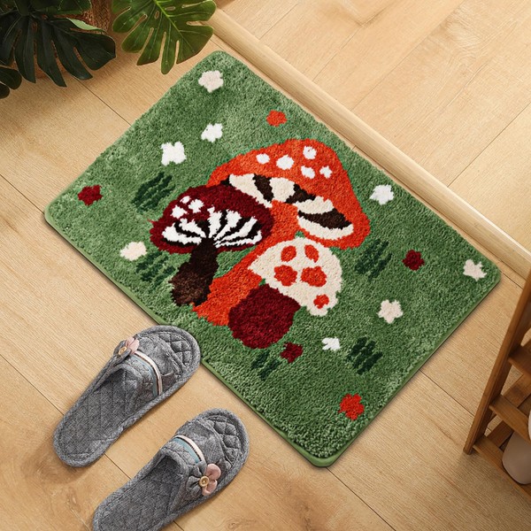 Cnsndqedke Cute Mushroom Bath Mat – Non-Slip Microfiber Shower Rug with Excellent Water Absorption, Plush Softness, and Thick Shaggy Comfort – Machine Washable – 20" x 31" – Ideal for Your Bathroom