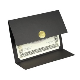 St. James Elite Medallion Fold Certificate Holders, Black Linen with Gold Medallion, Pack of 5