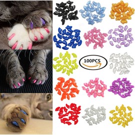 VICTHY Cat Nail Caps and Covers with Glue and Applicators - 100 Pieces in 5 Colors for Extra Small/Kitten Sizes