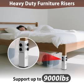 Fixirons 2025 Up-Grade Carbon Steel Bed Risers 2.3" Diameter Dorm Bed Riser Adjustable Height (3.2" or 5.1") College Dorm Bed Lifts Risers Supports 10,000 lbs for Dorm Beds, Tables & Furniture(White)