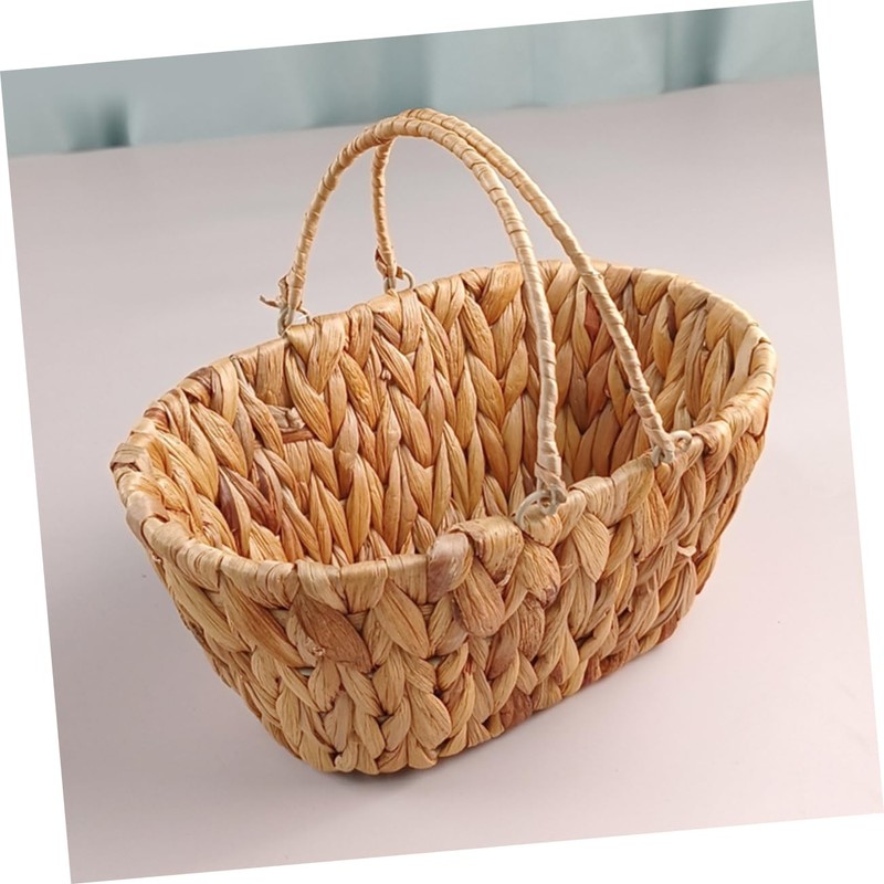 KOMBIUDA Natural Hyacinth Grass Bread Basket Woven Snack Organizer Decorative