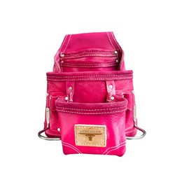 Village Leather Heavy Duty Tool Pouch | Carpenters Tool Pouch 3250, Pink, Top Grain, 10 Pockets, 2 Hammer Holders, Reinforced Seams | Made from Premium Natural Grain Leather for Superior Durability