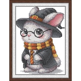 Maydiyer Counted Cross Stitch Kits for Adults,14CT Unprinted Pattern Embroidery Kits for Beginners,Easy Cross-Stitch Set DMC Threads Needlework- Lufthansa Bunny 6.7''×8.7''