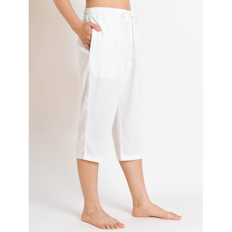 Weintee Women's Petite Linen Capris Capri Pants with Pockets XL