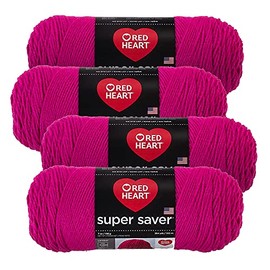 Red Heart Super Saver Yarn (4-Pack of 7oz Skeins) (Shocking Pink)