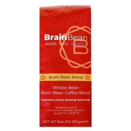 Brain Bean Organic Coffee | Smooth Taste, Antioxidant Rich & Fair Trade | Whole Bean Medium Roast 16 Oz
