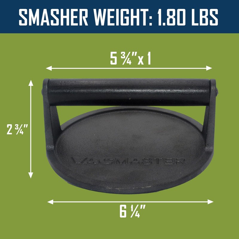 Vacmaster Cast Iron Burger Press Smasher, 6.25 Inch Diameter, Commercial