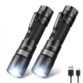 SuperFire 2-Pack 1000 Lumens Rechargeable Flashlights, USB-C Tactical LED Flashlight with Zoom, 4 Modes, Small Bright Waterproof Torch for Camping, Emergency, Everyday Carry
