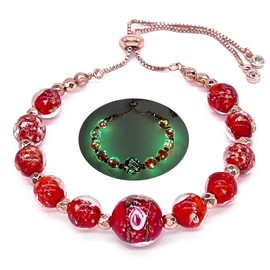 ARTSY Crafts Glow in The Dark Firefly Beads Bracelets Necklaces, Luminous Murano Glass Beads Jewelry Mermaid Crystals Healing Inspirational Bracelet Bangle (Bracelet-Red)