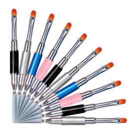 Pincel-espatula doble punta para PolyGel, acero inoxidable, gel UV, acrílico, extensiones de uñas, construcción rápida, herramienta profesional para manicura y nail art. (Surtido, 10, unidad)