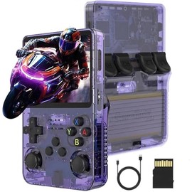 2025 New Upgrade R36S Retro Handheld Game Console with 128G Built-in 15000+ Classic Games, Portable Hand Held Open Source Linux System 3.5-in 4k HD IPS Screen Video Game Player, Gift for Boys Girls - Color: Purple