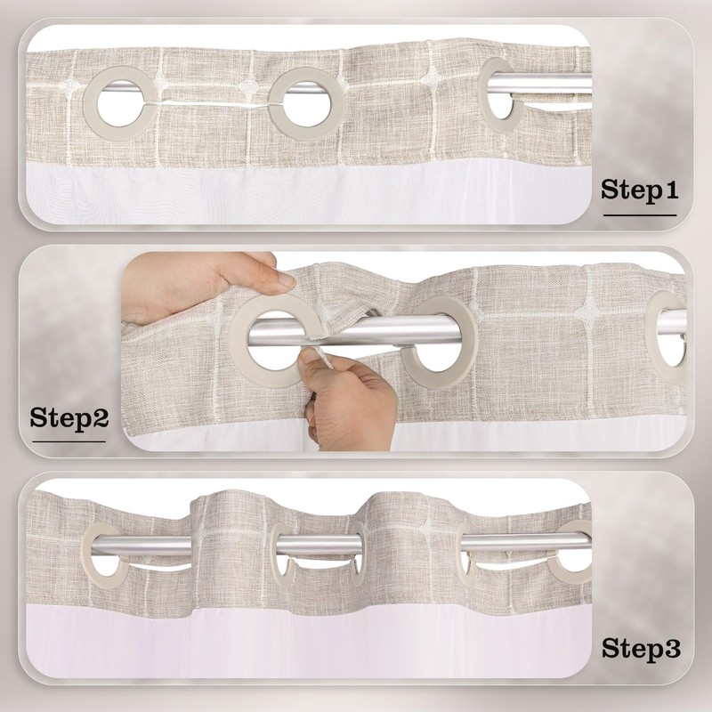 River Dream Farmhouse Linen Textured Shower Curtain with Snap-in Liner