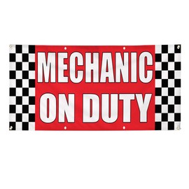 Vinyl Banner Multiple Sizes Mechanic on Duty Auto Body Shop Car Repair A Automotive Outdoor Weatherproof Industrial Yard Signs Red 6 Grommets 36x72Inches
