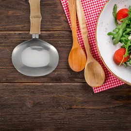 PRETYZOOM 1pc Spoon Rice Scooper Rice Ladle Stainless Steel Cooking Utensils Rice Serving Ladle Rice Serving Scoop Stainless Steel Cookware Large Ladle Bamboo Household Wooden Handle