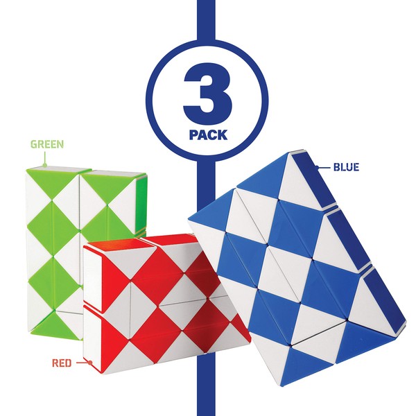 Neliblu Sensory Fidget Snake Cube Twist Puzzles - Stocking Stuffers - Bulk Pack of 3 Assorted Colors