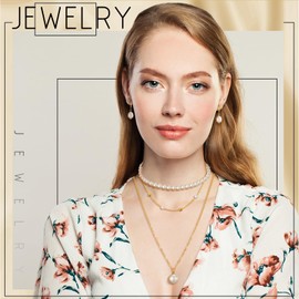 Tondiamo 17 Pcs Gold Pearl Rhinestone Jewelry Set for Women Gold Plated Pearl Layer Charm Necklace Bracelets Earrings Rings Trendy Jewelry Set for Women Spring Wedding Gifts