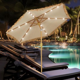 GDY 7.5 ft Tiki Patio Umbrella with18 LED Ligths, Hula Thatched Umbrella, Straw Grass Umbrella, Pool, Patio, Beach
